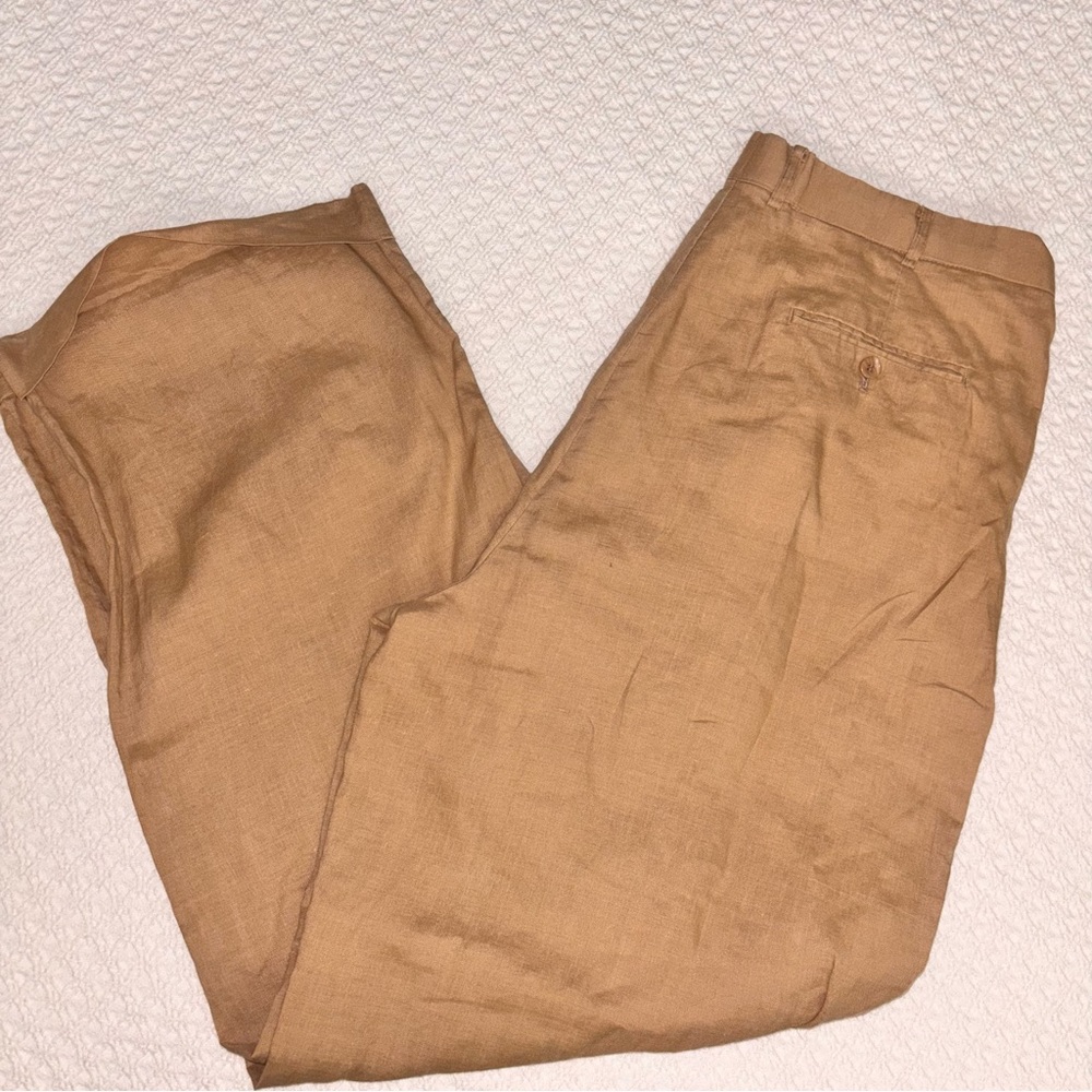 Vintage men’s 40 MALTAS 100% linen tan island pants Vacay resort front pleated